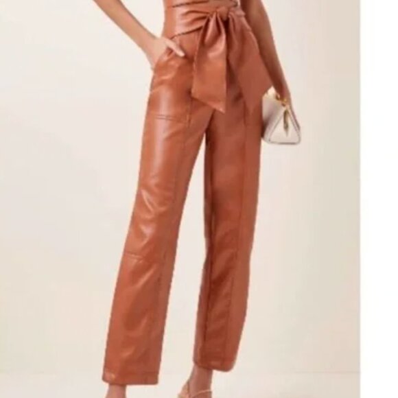 Jonathan Simkhai Tessa Tie-Waist Vegan Leather Straight Legs Pants